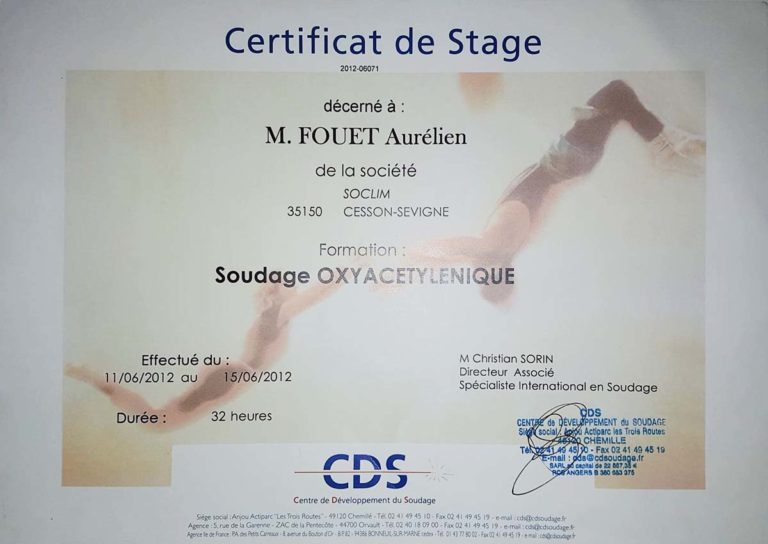 Formation de soudage oxyacetylenique